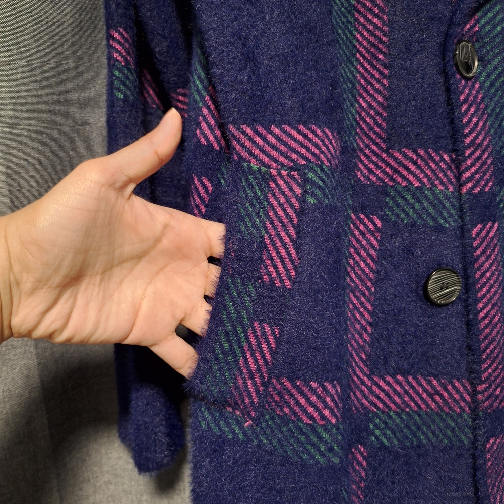 NWOT NVLT Women's Blue and Pink Eyelash Knit Plaid Coat - Picture 7 of 12